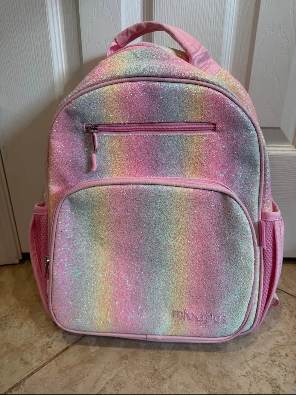 Pink Rainbow Glitter Kids Backpack by Imboden